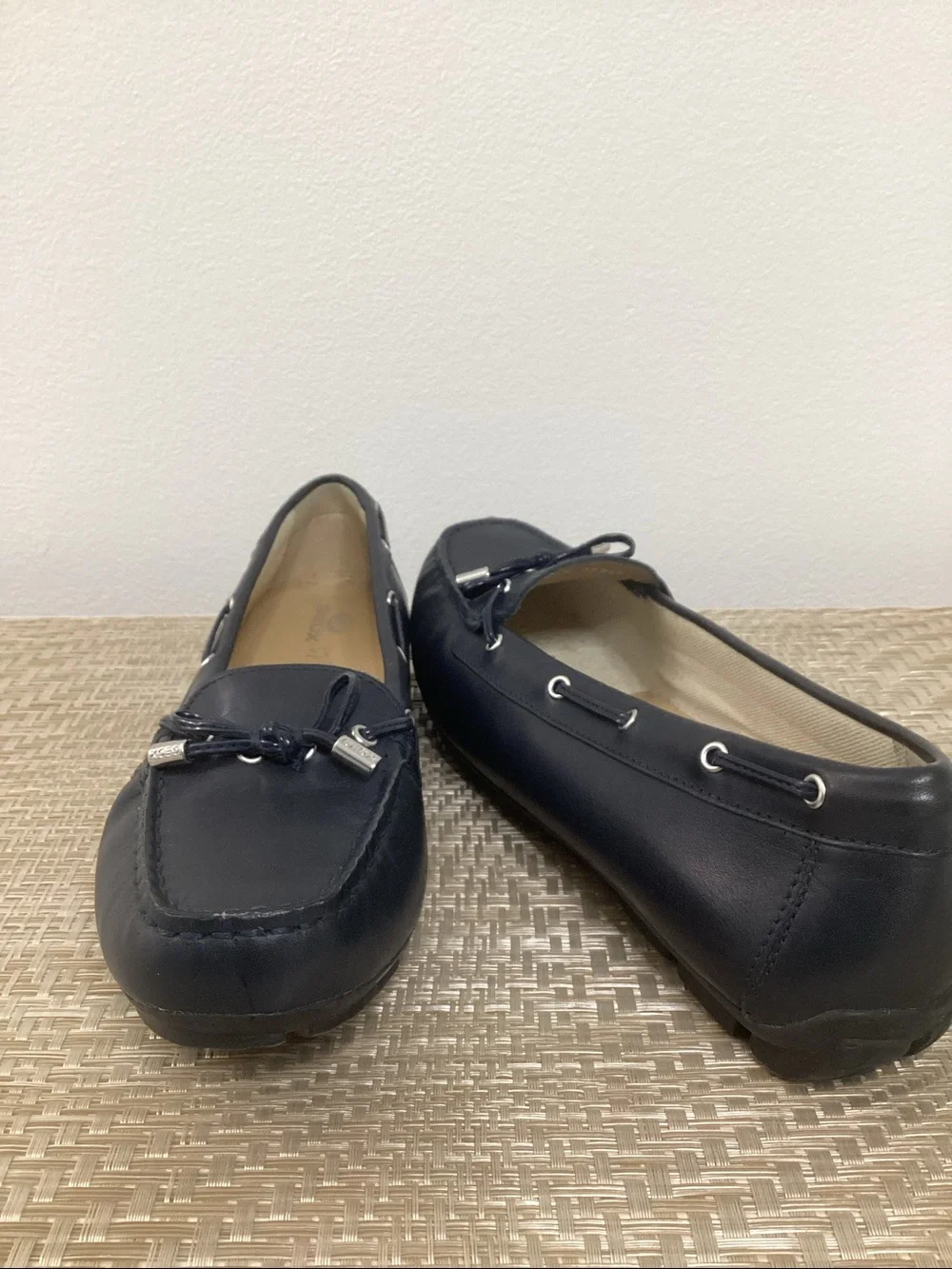 Geox Navy Leather Moccasin Loafers with Bow Detail - Picture 2 of 7